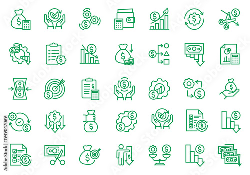 Cost Reduction icon set. Editable line icons. Vector illustration.
