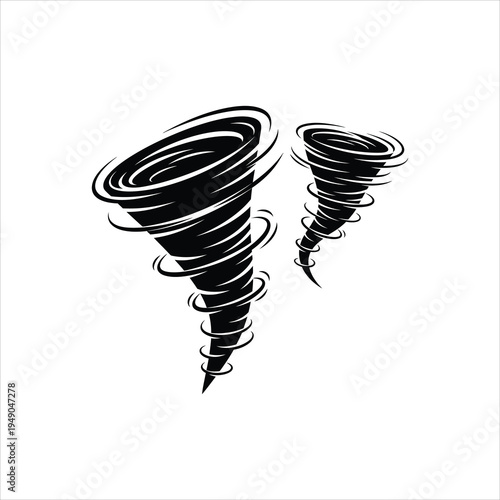 Two Tornadoes Spinning in Swirling Motion Storm Concept Isolated on white background
