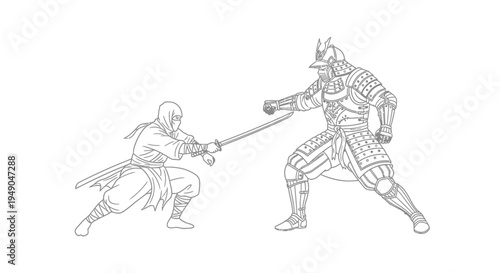 Ninja vs Samurai: Epic Sword Fight Illustration