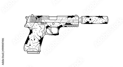 Pistol with Silencer, Handgun, Gun, Weapon, Crime, Action, Military, Police, Security, Combat