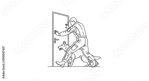 Police Officer and K9 Unit Breach Door for Tactical Entry