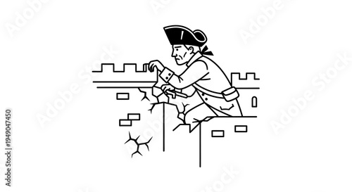 Revolutionary Soldier Inspecting Damaged Fort Wall