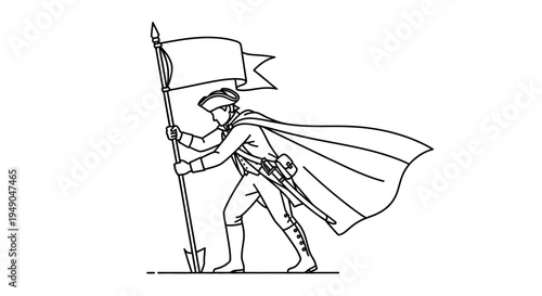 Revolutionary War Soldier Holding Flag, Vintage Illustration