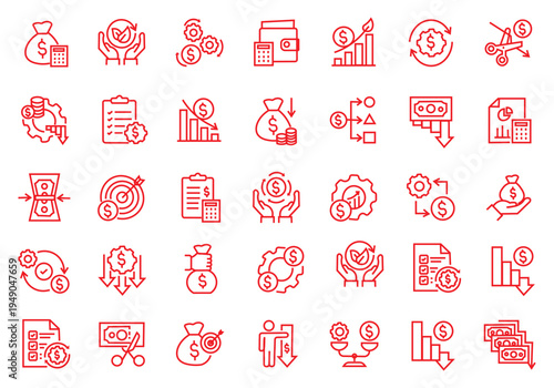 Cost Reduction icon set. Editable line icons. Vector illustration.
