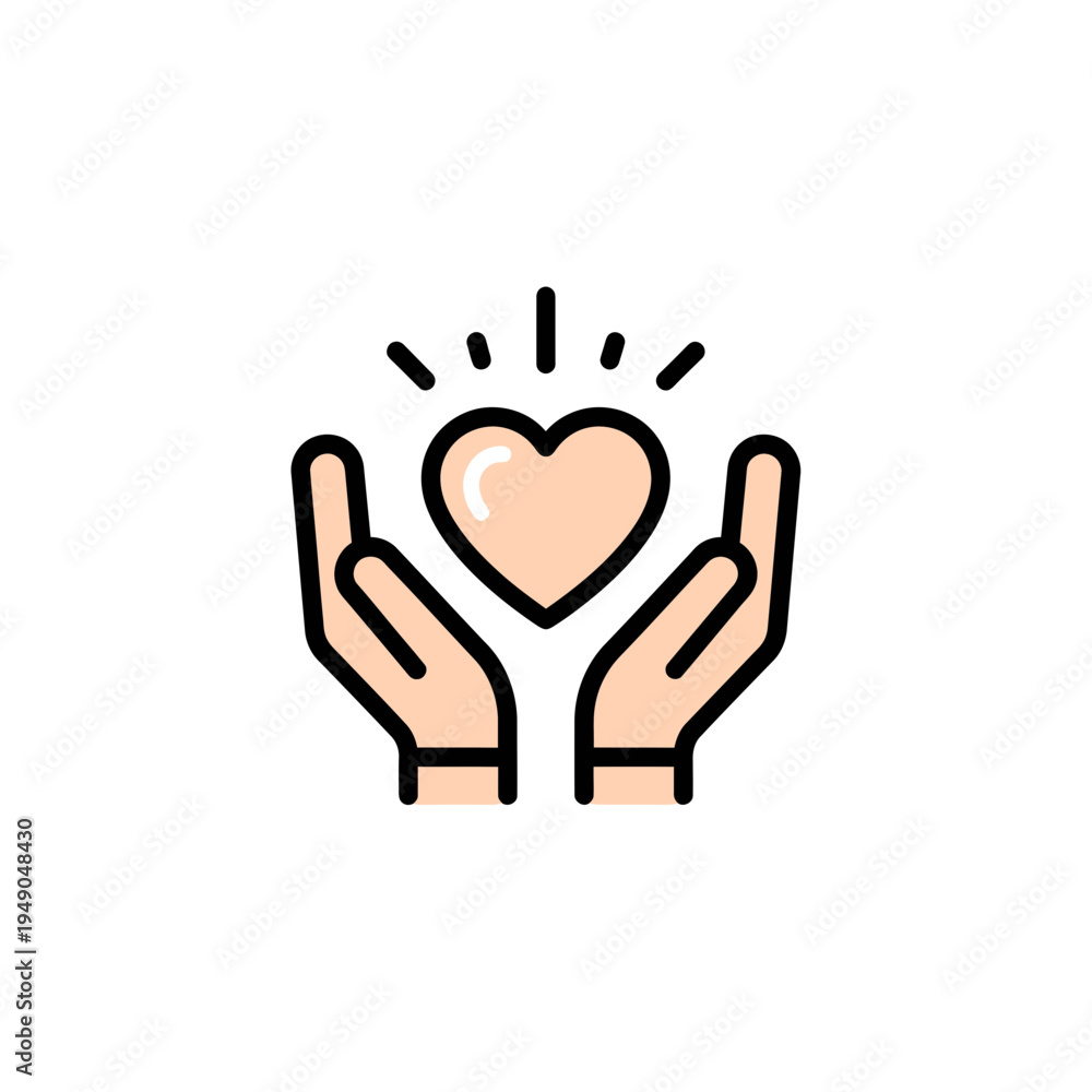 Obraz premium Hands Holding a Glowing Heart Icon vector illustration