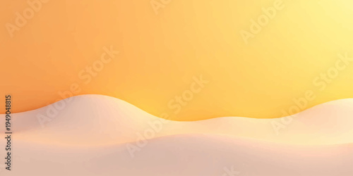 An abstract orange vector illustration of a dry desert landscape featuring sahara sand dunes and a hot summer sun over a rolling hill wave under a sunset sky