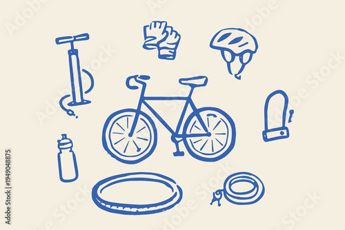 Bicycle gear set outline sketch vector illustration