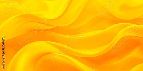Abstract wavy yellow silk background with soft golden liquid curves and shiny satin texture