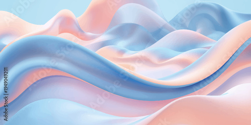 Abstract colorful background design featuring soft flowing silk waves and pink textile textures on a light blue satin backdrop illustration