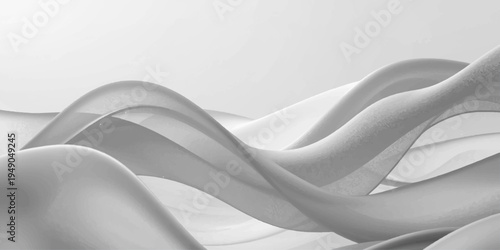 A smooth white silk and satin fabric background featuring soft flowing waves and elegant grey curves in a decorative textile pattern design