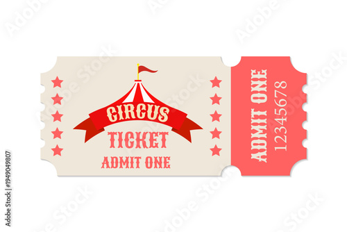 A ticket to the circus. Horizontal ticket to the circus. Vintage Admit One Retro Ticket with Perforation. Vector. 
