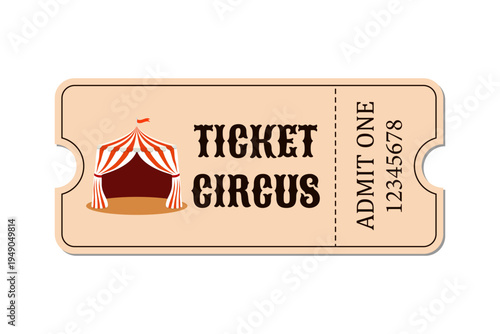 A ticket to the circus. Horizontal ticket to the circus. Vintage Admit One Retro Ticket. Vector. 
