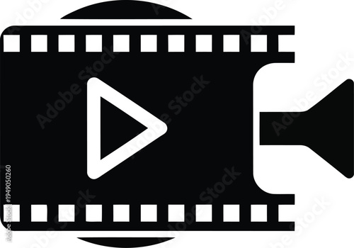 Video camera and film strip icon representing digital multimedia production and cinematography for social media content