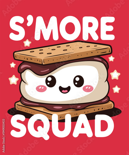 Smores Squad Cute Smore Marshmallow Cartoon Camping Dessert Illustration