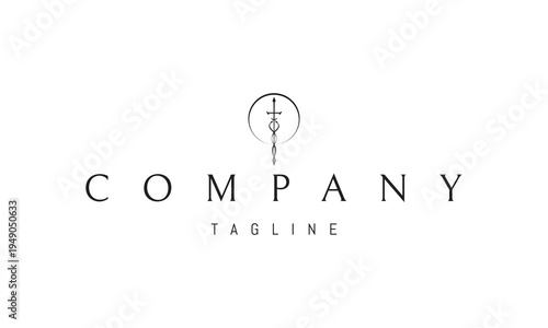 A vector logo featuring a sword entwined with serpents against a moon background, symbolizing power, mysticism, protection, and ancient esoteric knowledge.