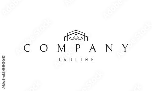 A vector logo featuring a sprout growing in front of a house, symbolizing eco living, sustainable homes, growth, care, and harmony with nature.