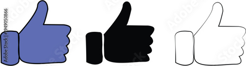 Thumbs up icon set vector illustration, in 3 colours.