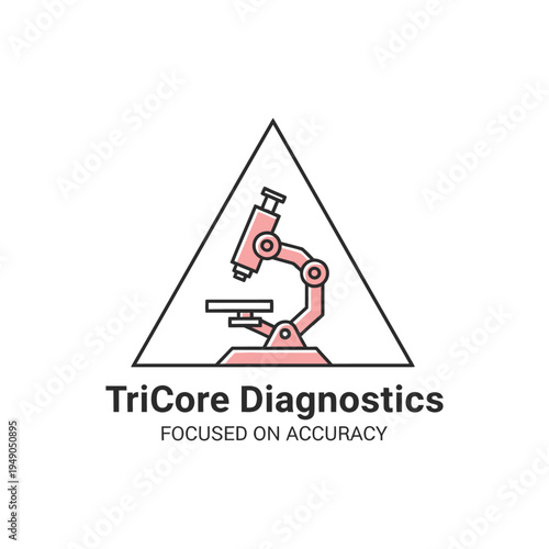 Microscope icon inside a triangle frame for medical laboratory research and clinical testing branding logo for TriCore Diagnostics