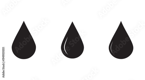 Three black teardrop shapes with different lighting effects on white background  simple icons