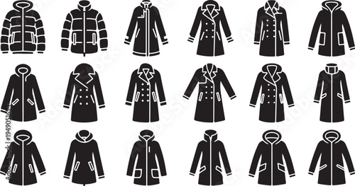 Collection of various black coats and jackets illustrations