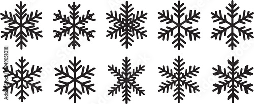 Black Snowflakes on White Background Winter Pattern Design Elements