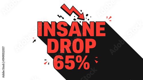 Insane Drop 65% Sale - Red Text with Lightning Bolt and Shadow