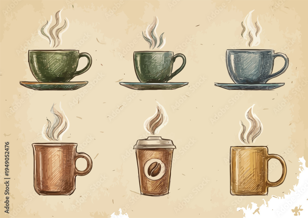 Obraz premium Coffee cup icon. Set of vector cups with coffee. Coffee cup logo. 