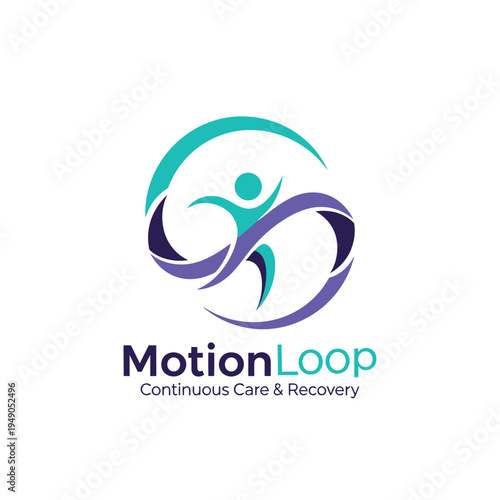 Abstract human figure running within a circular infinity loop for physical therapy and fitness recovery branding logo for MotionLoop