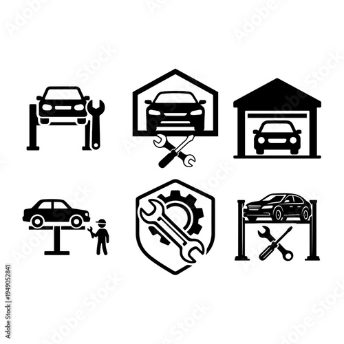 Garage Service Symbols, Automotive Repair and Garage Service Icon Set