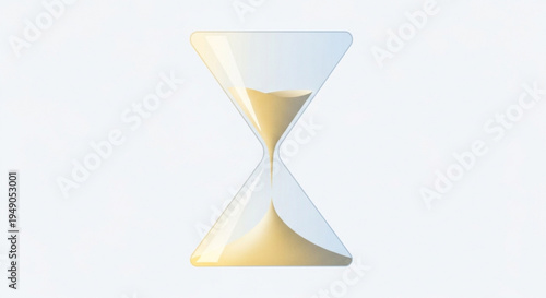 Hourglass with flowing golden sand on white background symbolizing time passage