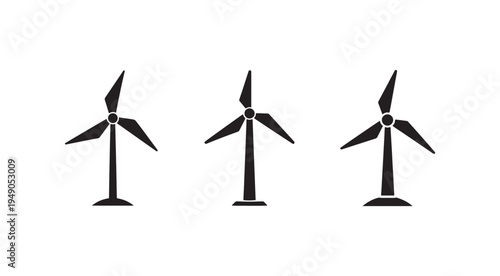 Three wind turbines in a row generating renewable energy  sustainable power  clean electricity