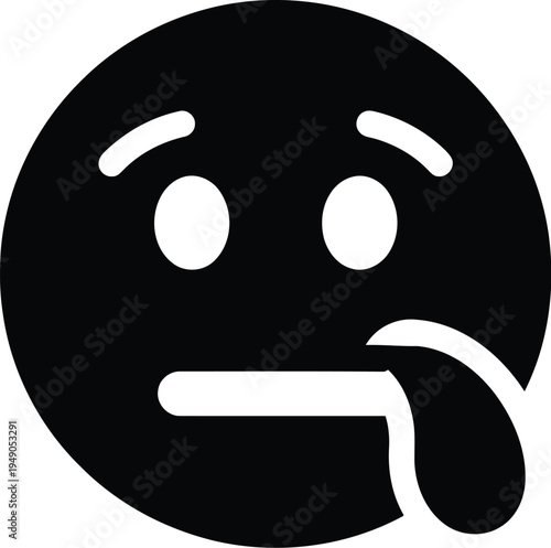 Drooling face emoji icon black silhouette hungry expression salivating mouth funny character isolated on transparent grid