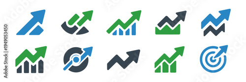 Positive market trend arrow icons – For corporate finance media.