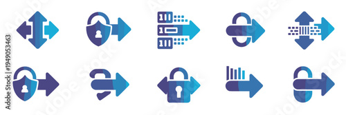 Digital security and privacy arrow icons – For corporate protection.