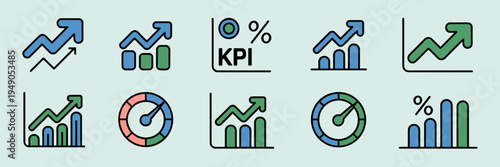Data analytics dashboard arrow icons – Best for KPI growth tracking.
