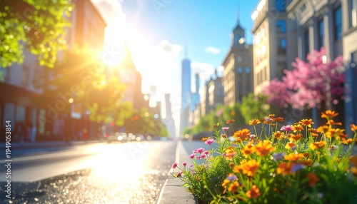 春のイメージの背景画像　都会の春の風景