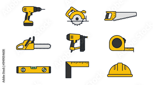 Construction Tools Collection Icons Essential Home Improvement and Renovation Equipment Set
