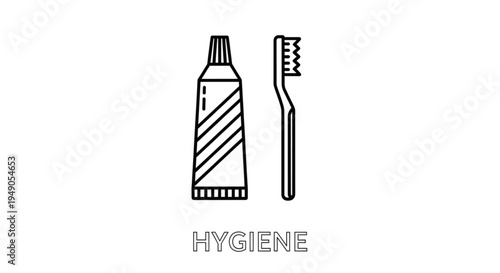 Minimalist Dental Hygiene Icon Set with Toothpaste Tube and Toothbrush Line Art