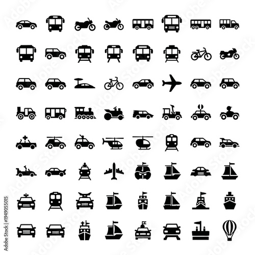 various transportation icons in silhouette style