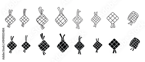 Collection of various diamond shaped objects with ribbons on white background