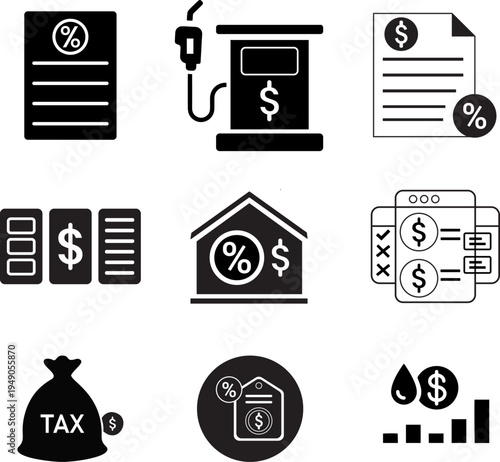 Financial and Tax Icon Set Business, Economy, and Cost Symbols