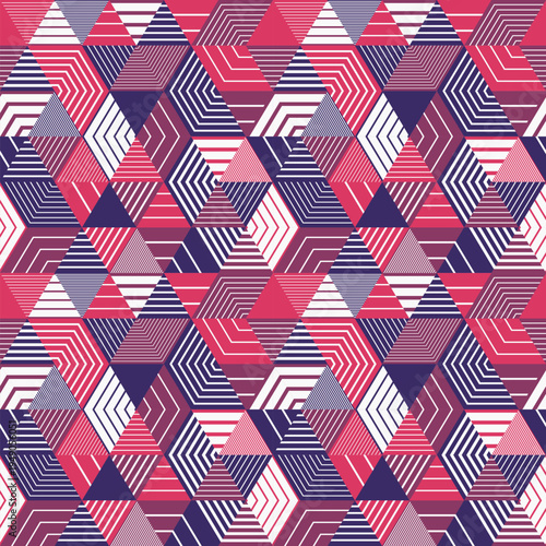 Abstract seamless pattern. hexagonal, triangular. elements colorful illustration. Memphis style. Background. design for printed material, fabrics, wallpaper, gift wrapping paper. vector illustration