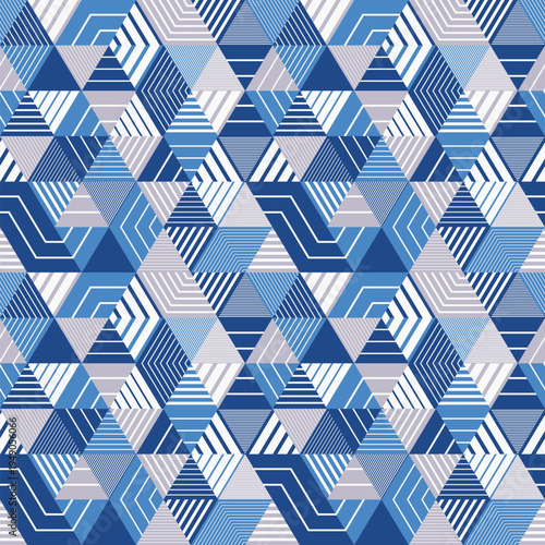 Abstract seamless pattern. hexagonal, triangular. elements colorful illustration. Memphis style. Background. design for printed material, fabrics, wallpaper, gift wrapping paper. vector illustration