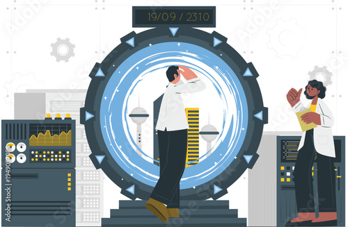 Futuristic Time Travel Portal and Science Research