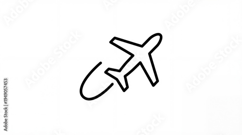 Minimal airplane travel line icon isolated on clean background, modern aviation symbol for transport, tourism, flight booking, airport travel, and airline business concepts. 