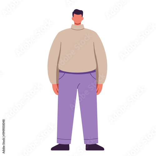 Stylish man in relaxed pose wearing sweater and trousers on white background