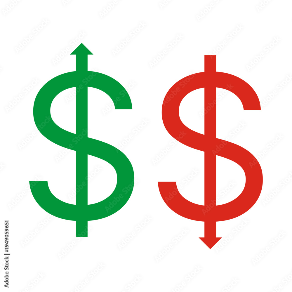 Obraz premium Green Red USD Up Down Arrows