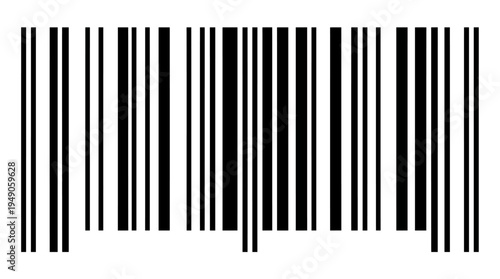 Black and white barcode pattern with varying line thicknesses and spacing for ready for compositing on white and transparent background