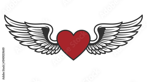 Heart with wings design symbolizing love and freedom in a creative artistic representation cutout on alpha channel