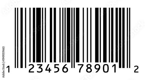 Barcode with vertical lines and numbers representing product identification and pricing information product shot isolated